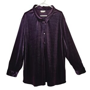 CW Classics Black/Purple Velvet Button Up Shirt Long Sleeve‎ 3X Whimsigoth Goth